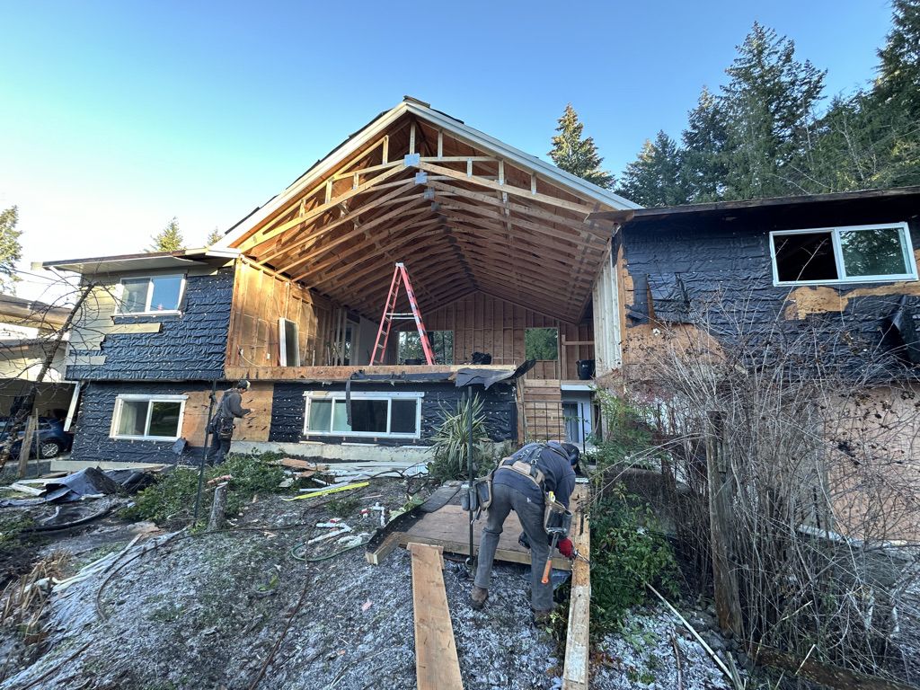 Home extension mid-construction with new framing in place