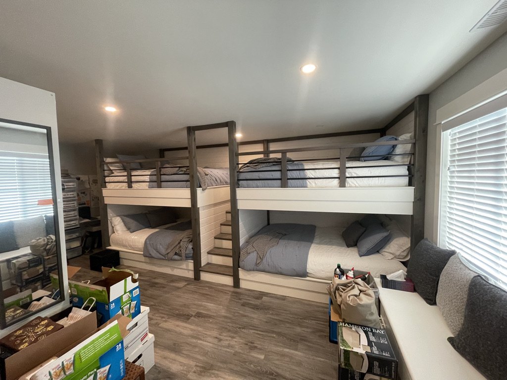 Custom built-in bunk beds in a children's room
