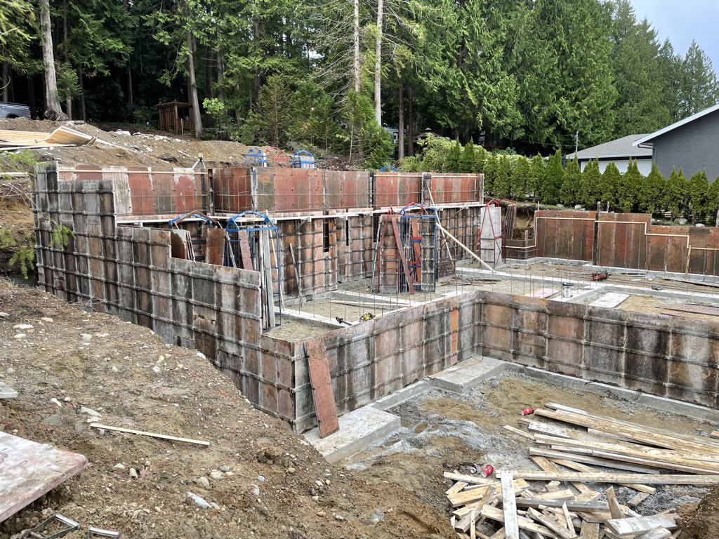Concrete foundation forms set for a new home build
