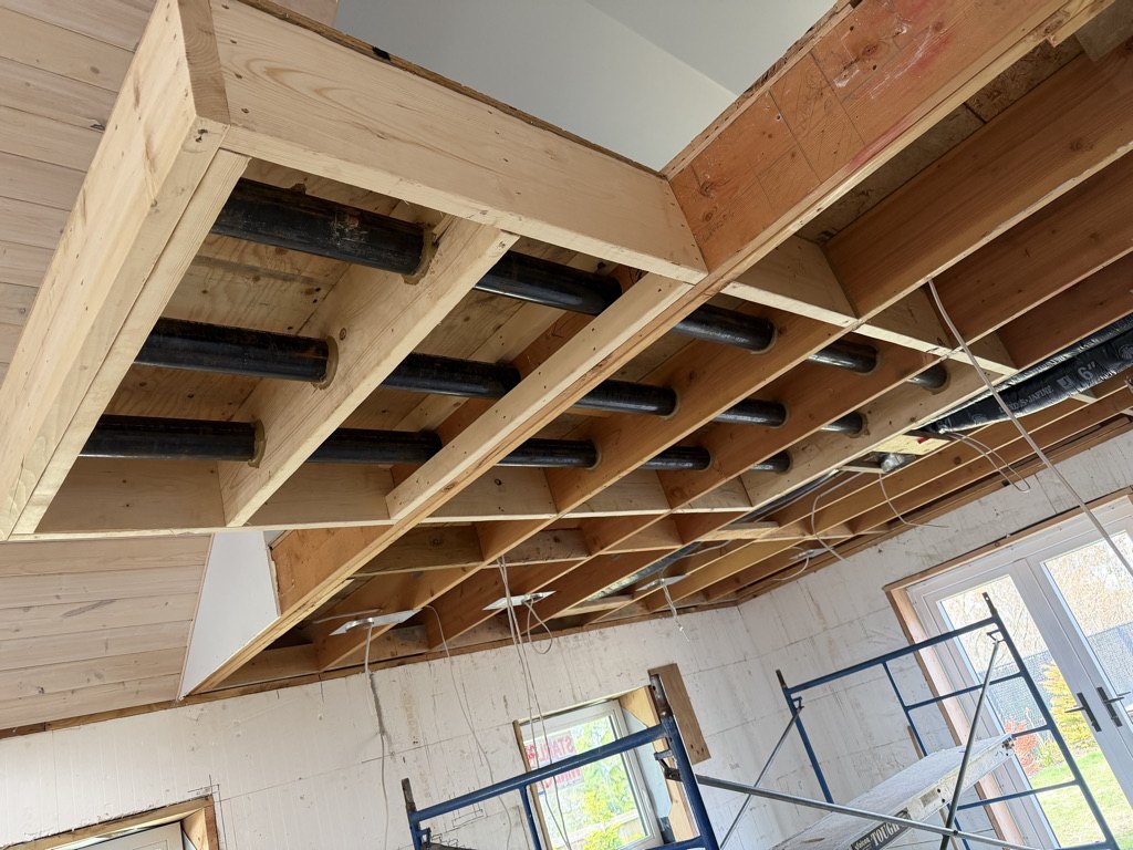 Exposed timber beam ceiling framed on site by VIP Homes carpenters